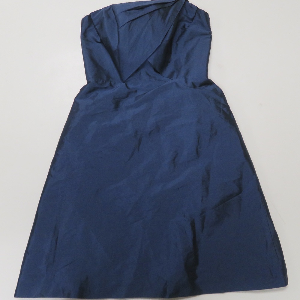 Alfred Sung Gown Dress Womens Sz 6 Strapless Sateen Blue Knee Length Prom Formal